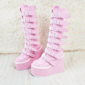 Swing Pink Hologram Platform Festival Knee Boots